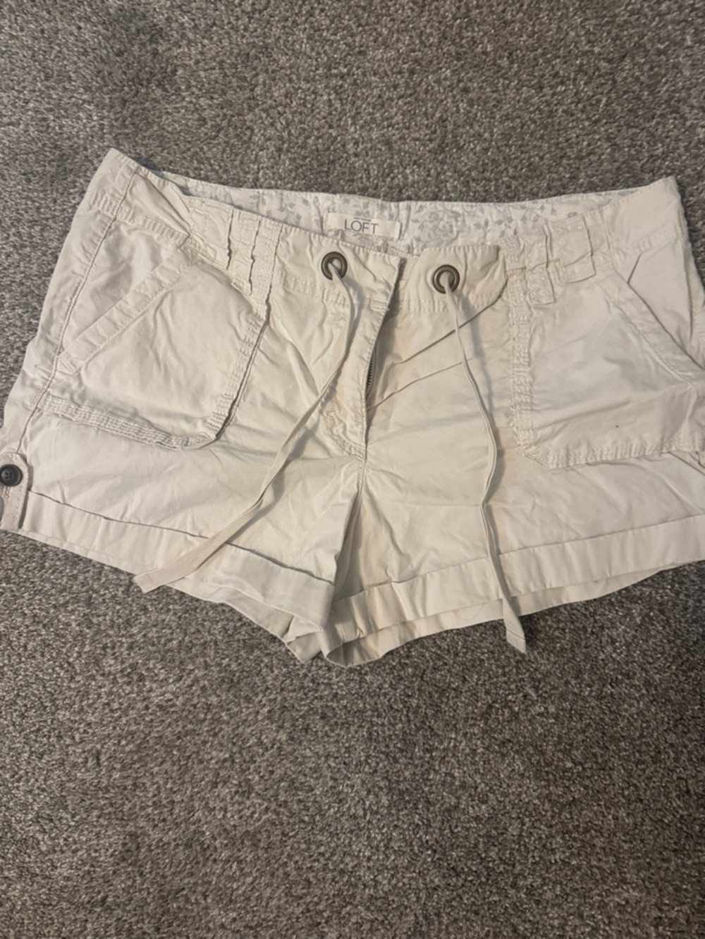 LOFT Cream Utility Drawstring Shorts